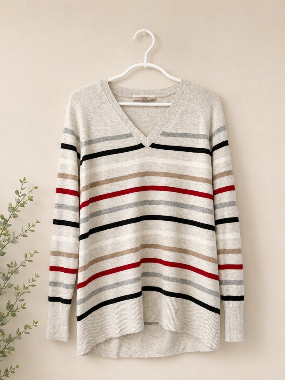 LOFT Ivory Sweater with Subtle Gray Stripe